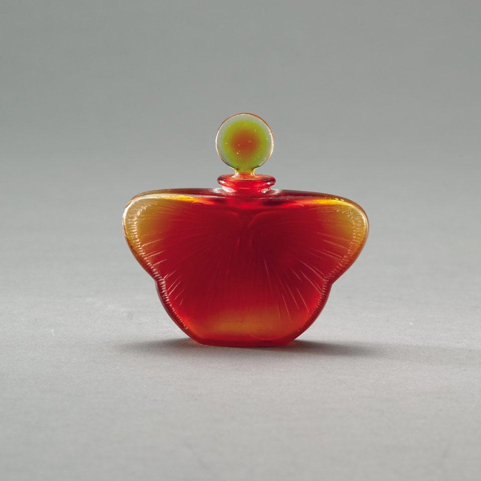 ‘Phalène’ Lalique Red and Amber Glass Perfume Bottle, c.1925
