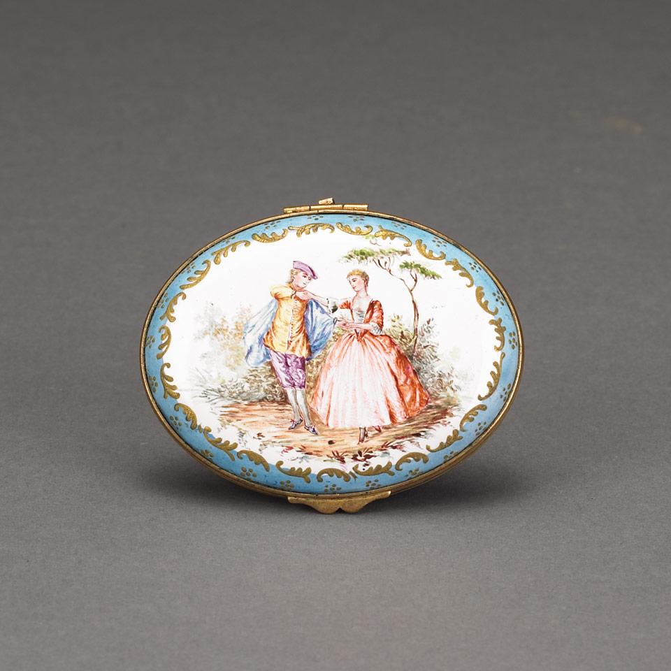 French Painted Enamel Oval Box, c.1900