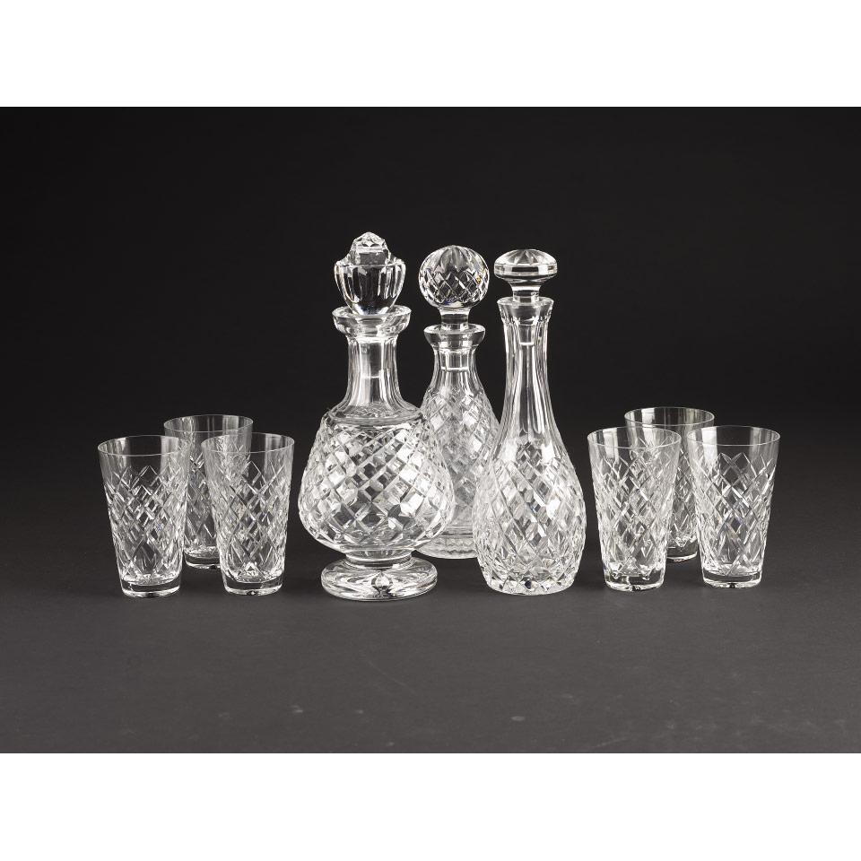 Three Waterford ‘Tyrone’ Cut Glass Decanters and Six Tumblers, 20th century