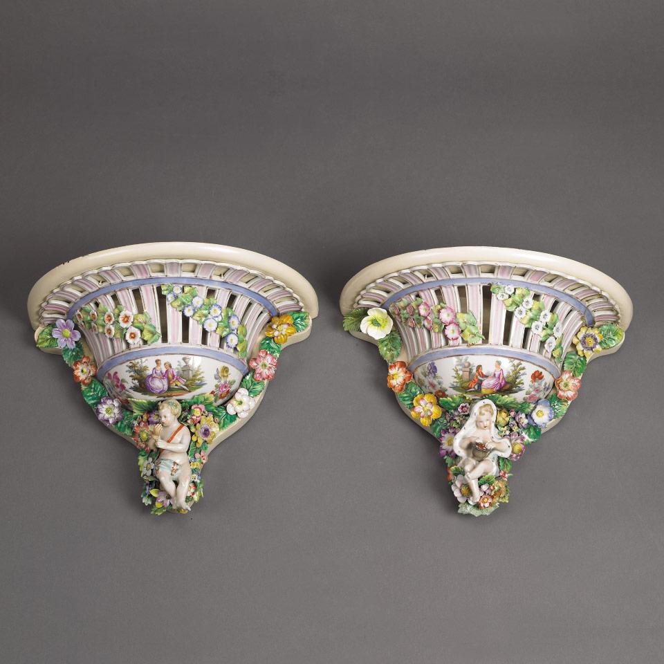 Pair of Continental Porcelain Wall Brackets, c.1900