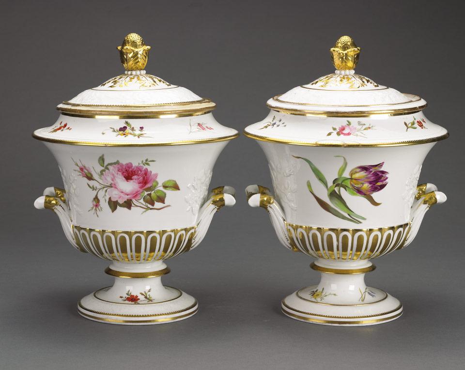 Pair of Chamberlains Worcester  Fruit Coolers and Covers with Liners, c.1820