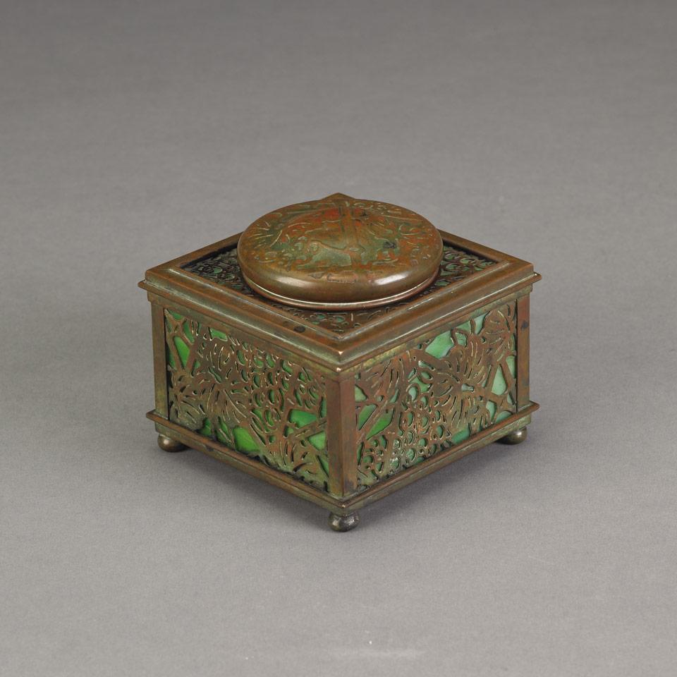 Tiffany Studios ‘Etched Metal and Glass’ Grapevine Inkwell, c.1920