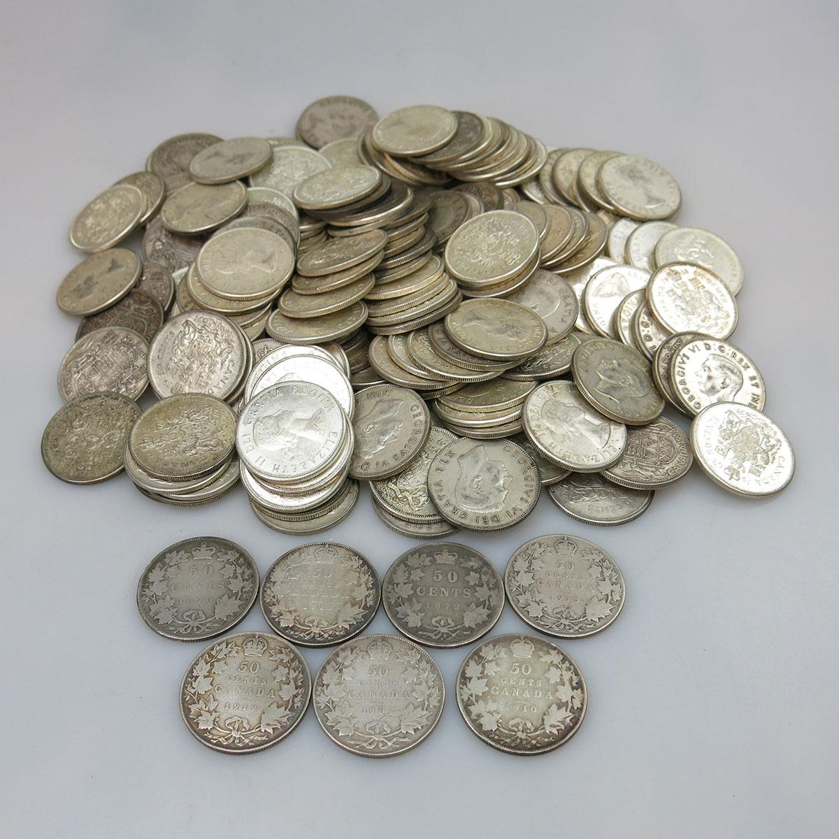 202 Various Canadian Silver Fifty Cent Coins