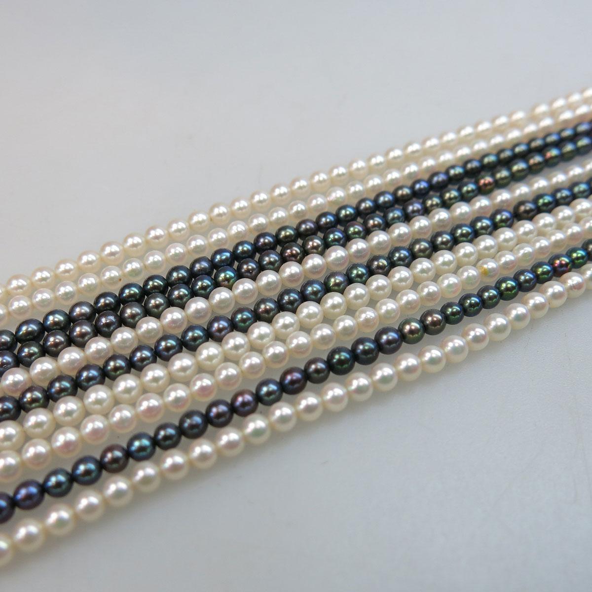 5 Endless Strands Of White And Grey Cultured Pearls