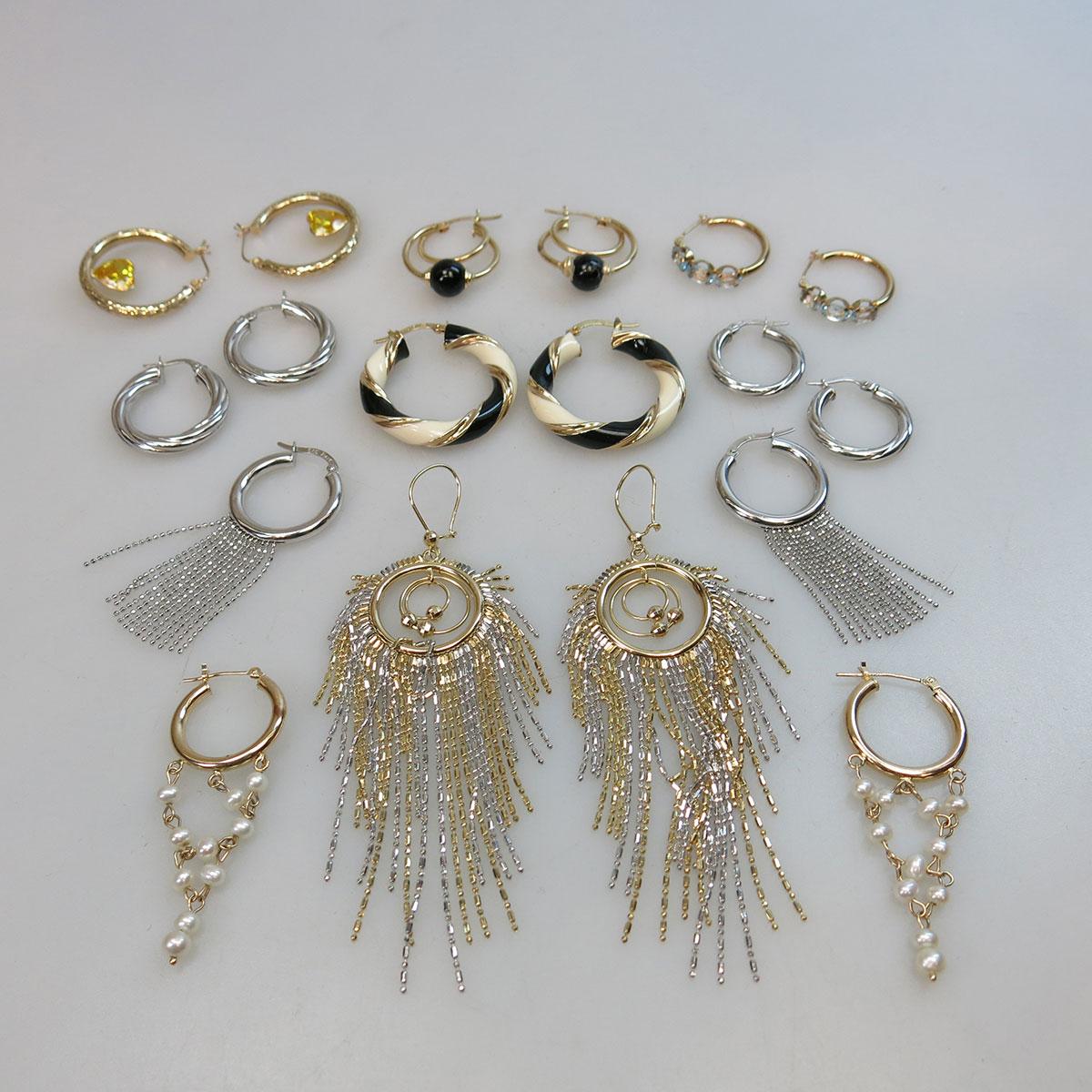 6 x 14k & 3 x 10k Pairs Of Gold Earrings