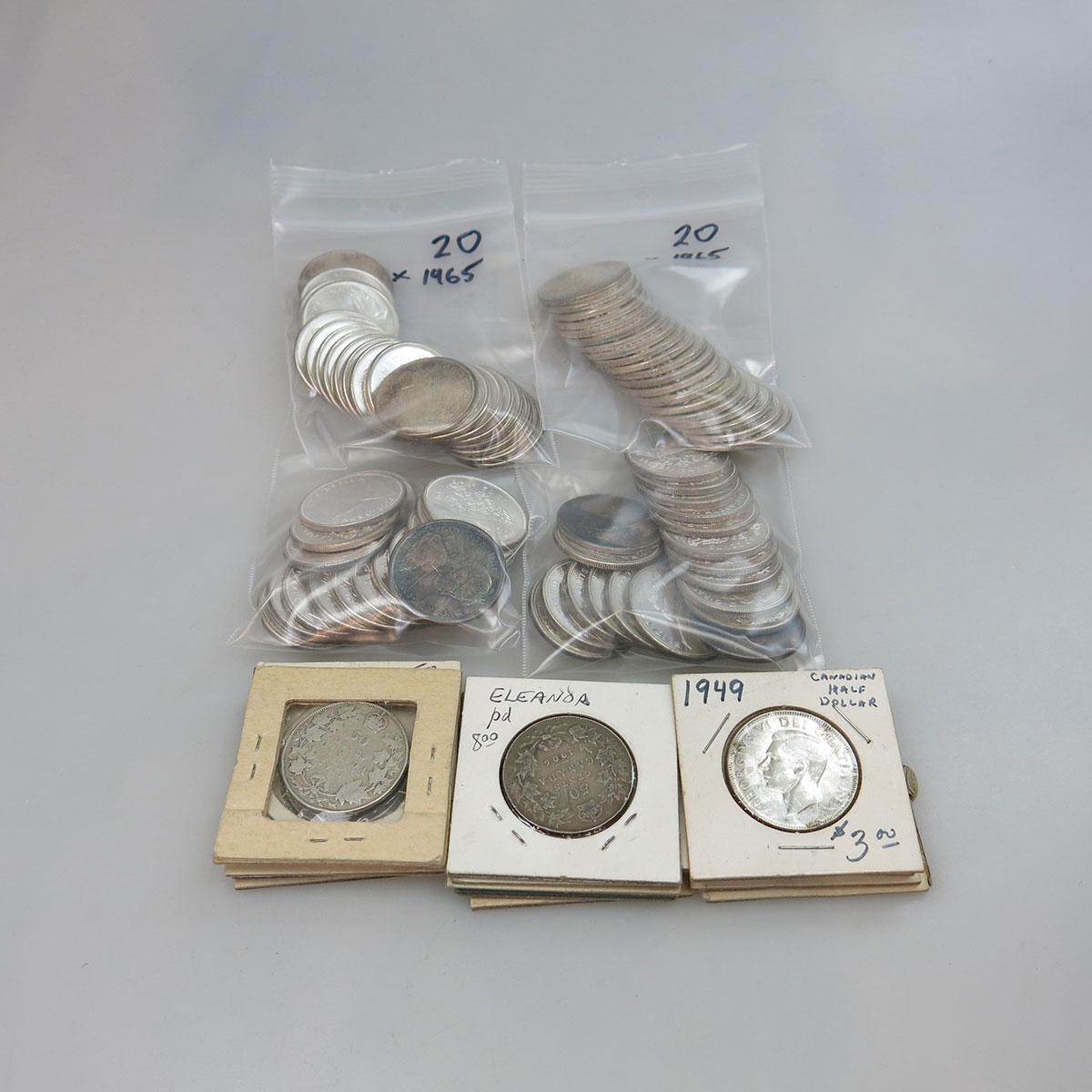95 Various Canadian Silver Fifty Cent Coins