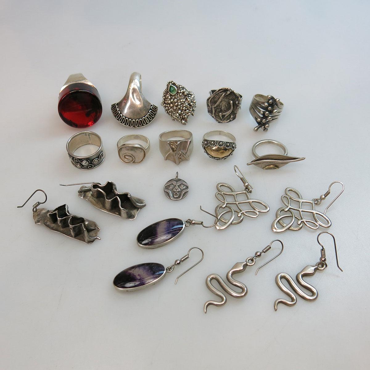10 Various Modern Sterling Silver Rings