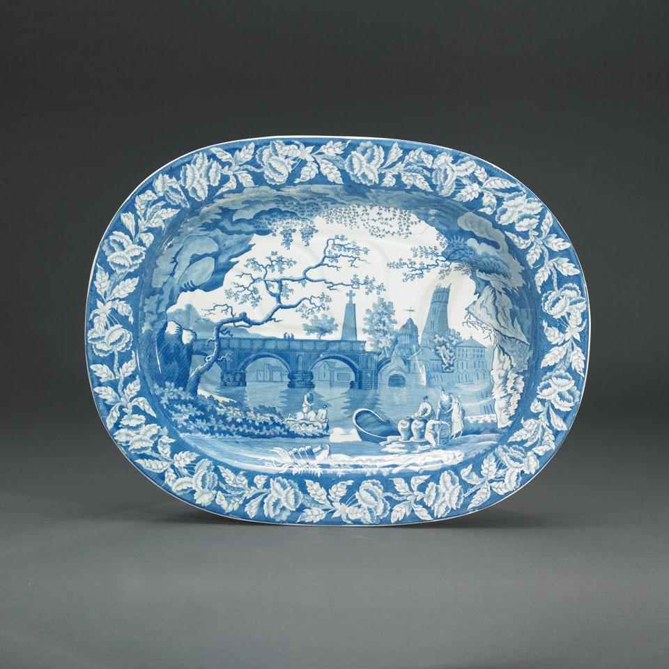 Staffordshire Blue Printed Meat Platter, James & Ralph Clews, c.1820-30