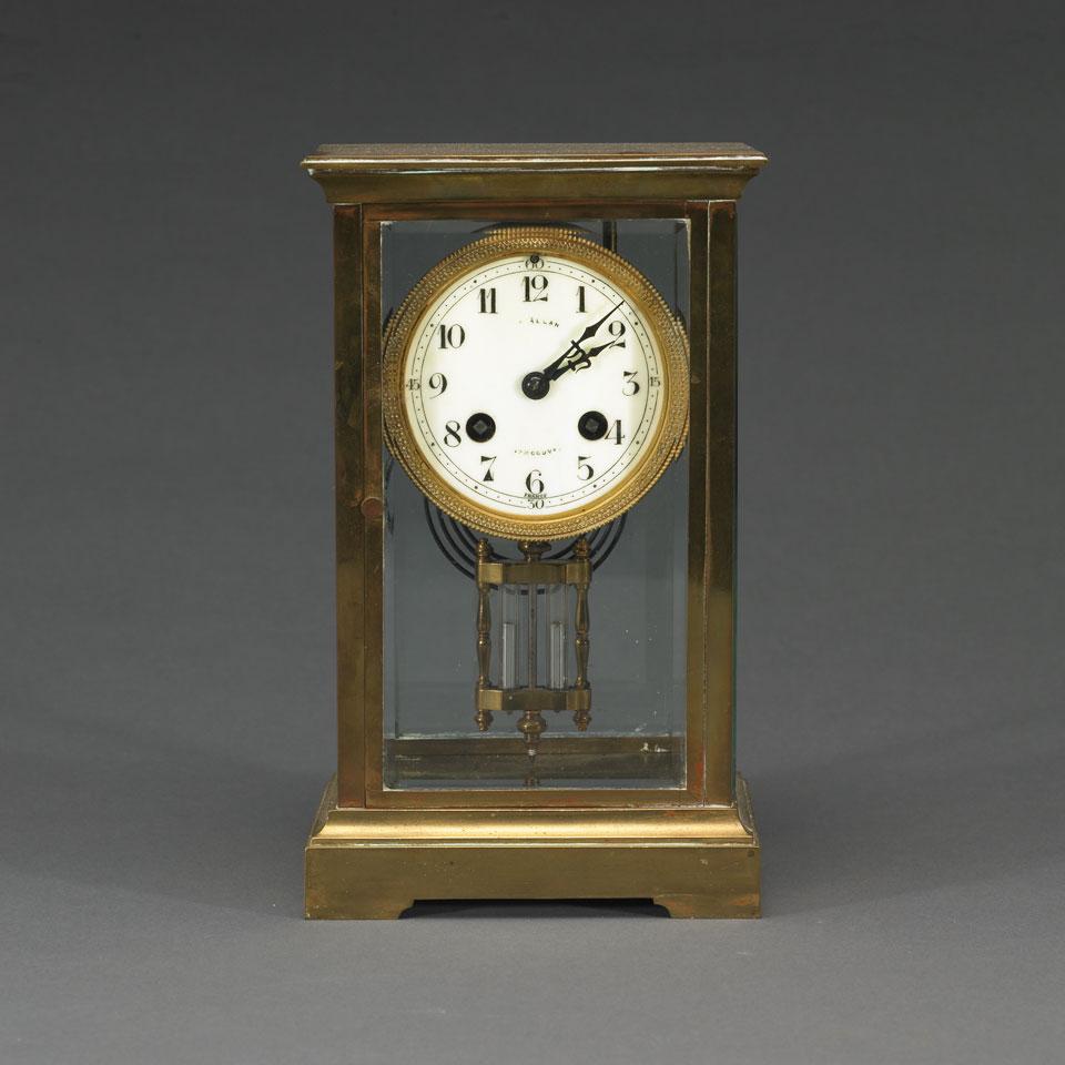 French Gilt Brass and Glass Cased Mantel Clock, early 20th century