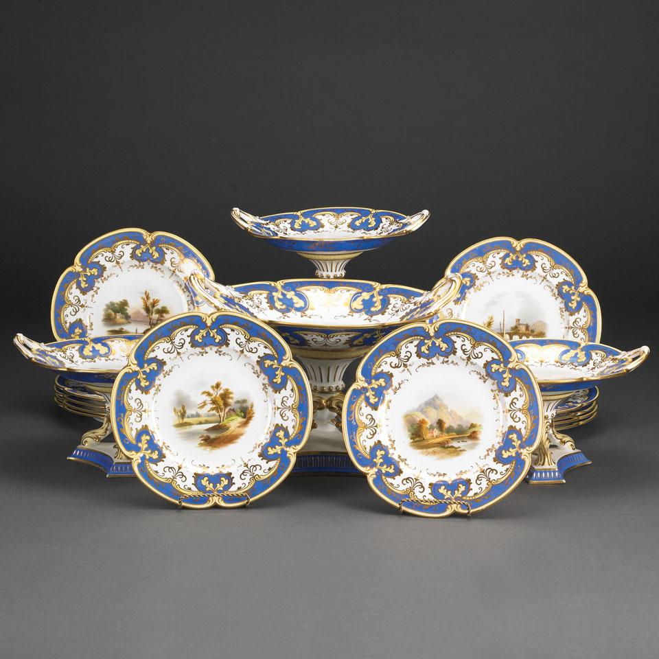 English Porcelain Scenic Dessert Service, mid-19th century