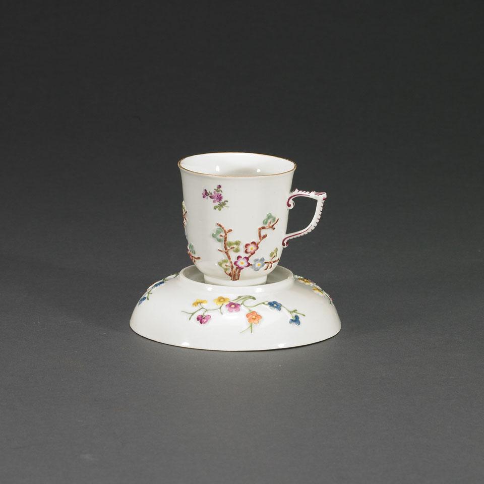 Meissen Moulded Prunus Floral Cup and Saucer, mid-18th century