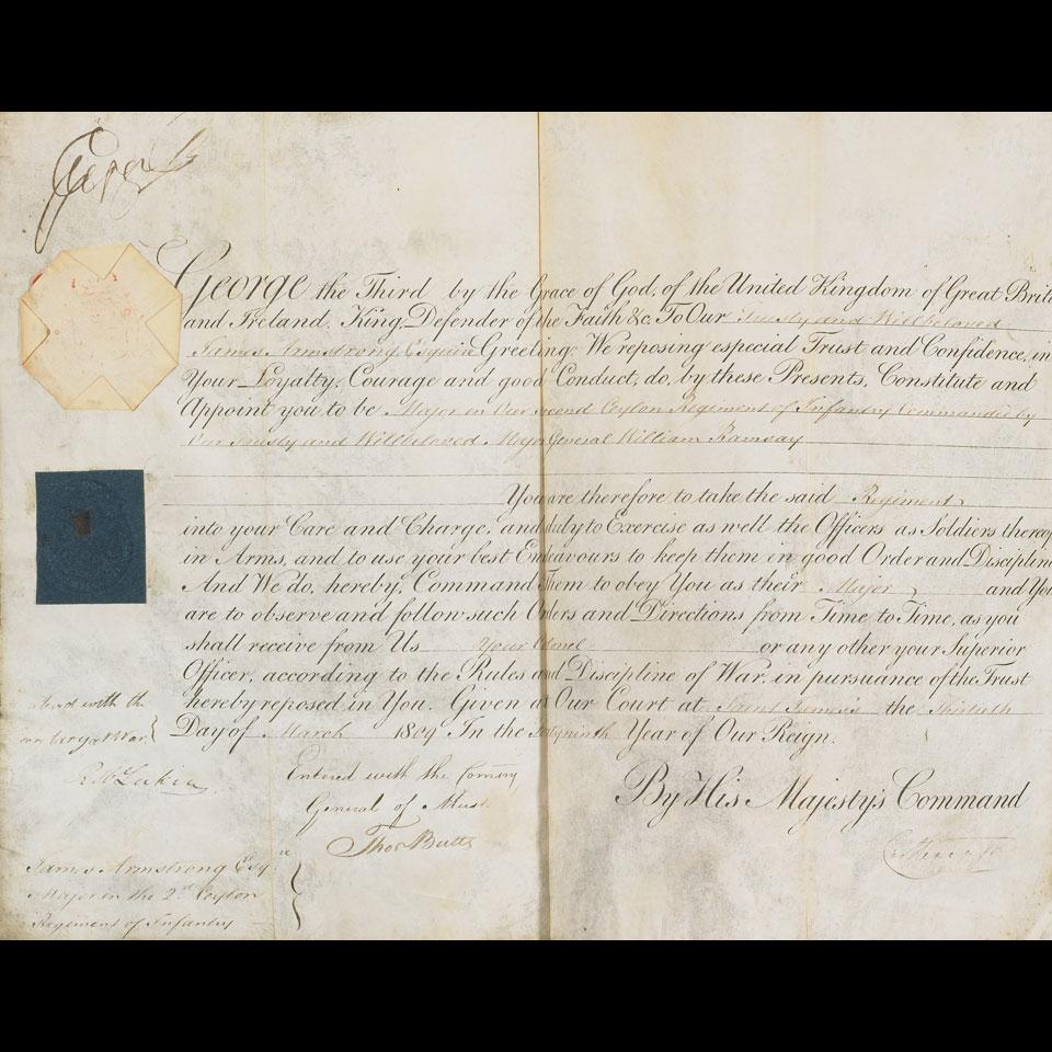 Document Signed by George III and Lord Castlereagh, March 4, 1809