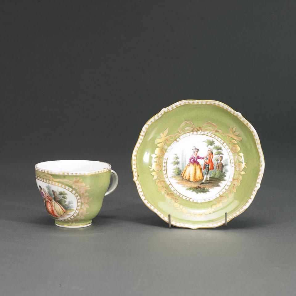 Meissen Green Ground Cup and Saucer, third quarter of the 19th century