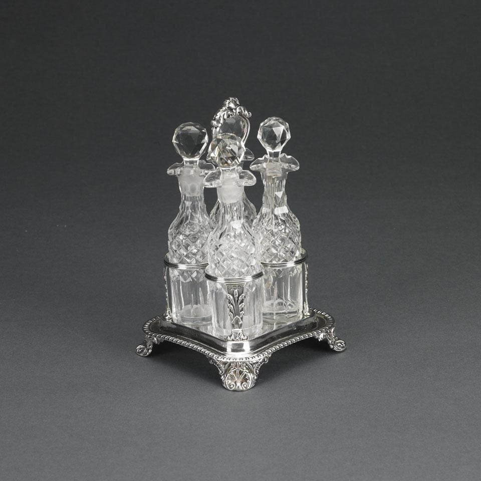 George IV Silver and Cut Glass Four-Bottle Cruet, London, 1824