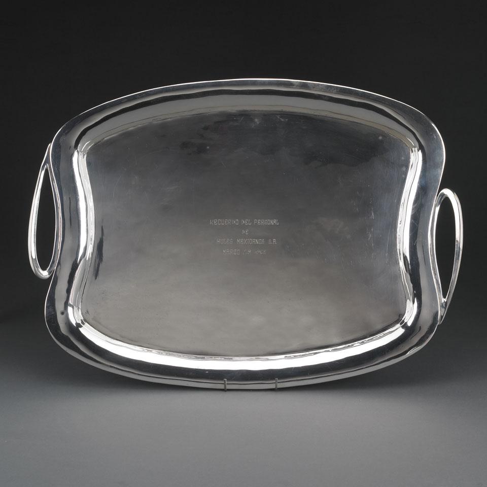 Mexican Silver Two-Handled Serving Tray, 20th century