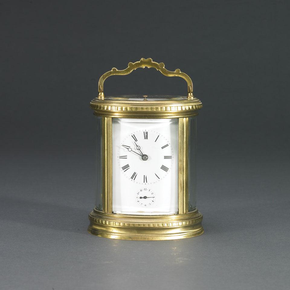 French Gilt Brass and Glass Cased Repeating Carriage Clock, c.1900