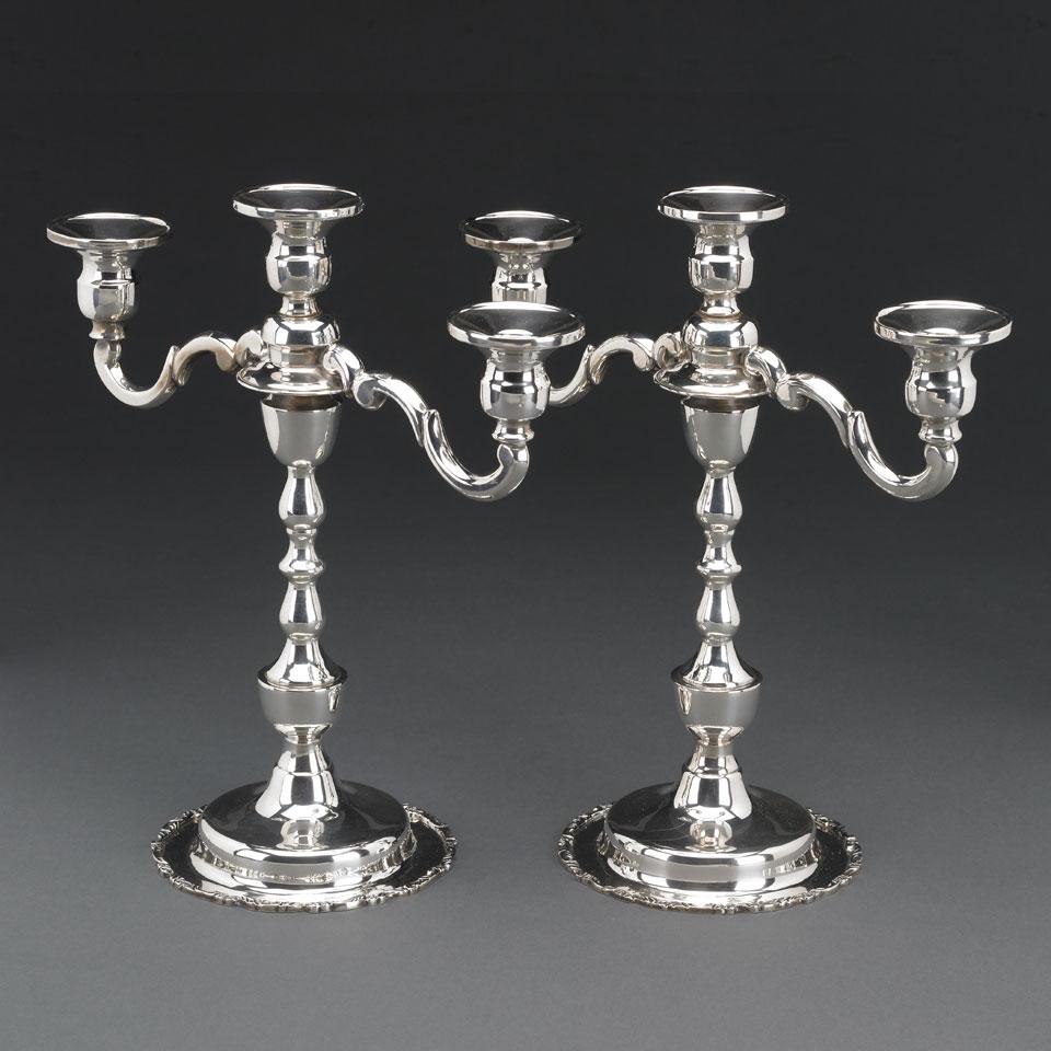 Pair of Mexican Silver Three-Light Candelabra, 20th century