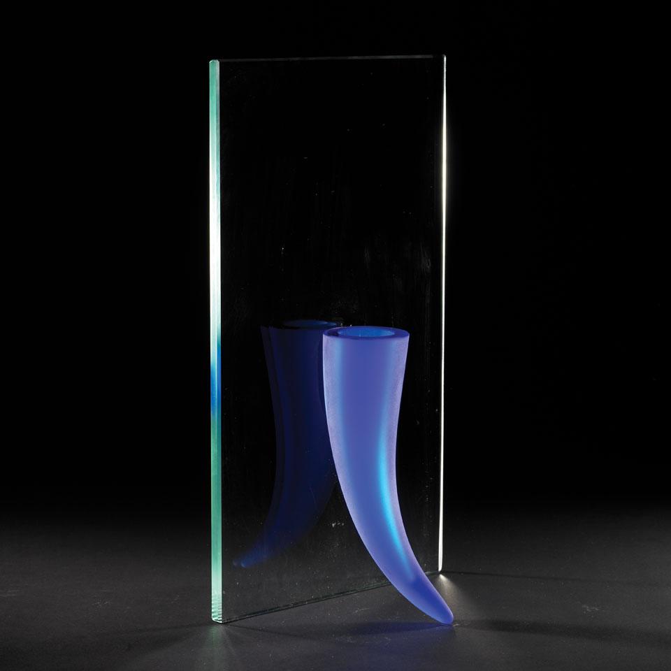 Philippe Starck ‘L’ Étrangeté Contre le Mur’ Clear and Blue Frosted Glass Vase, for Daum, c.1988