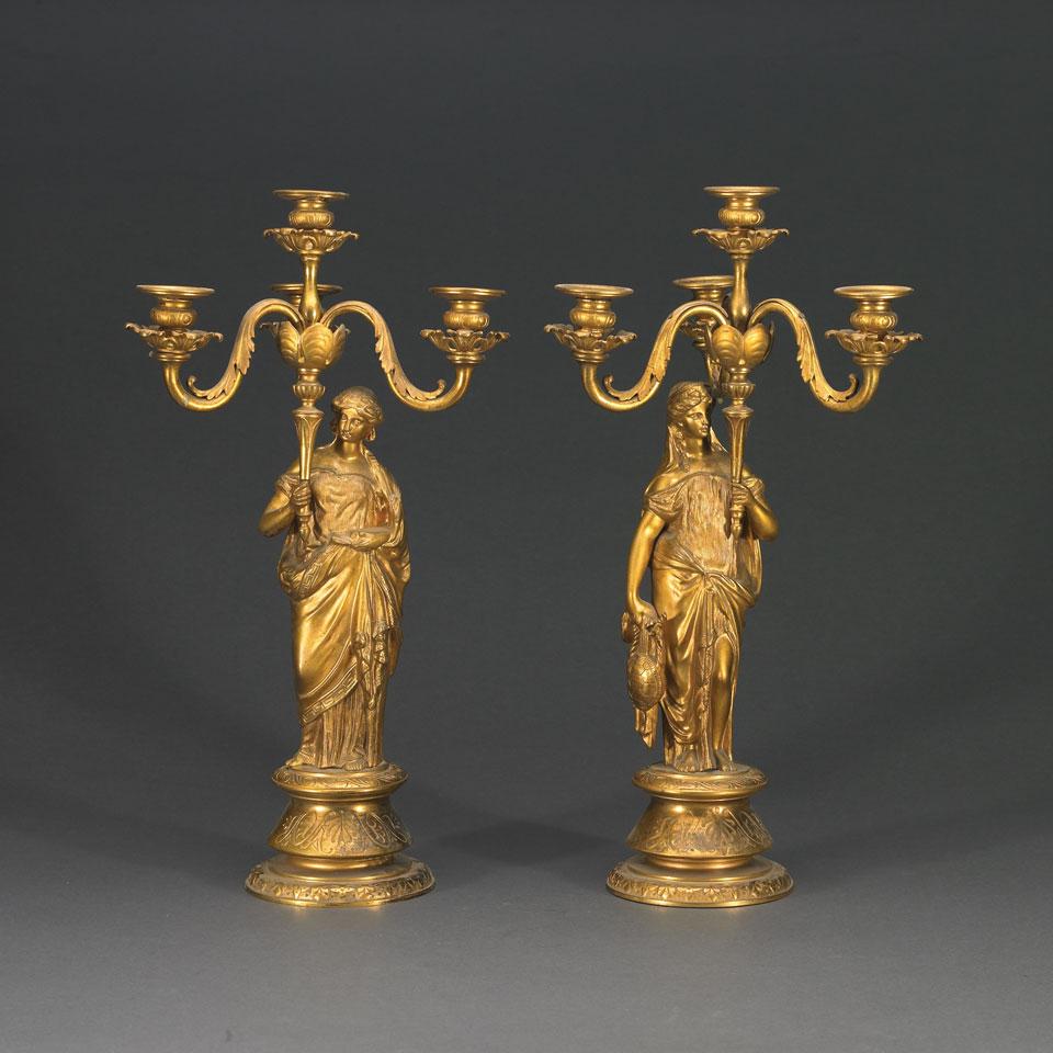 Pair of Continental Gilt Bronze Four-Light Candelabra, late 19th century
