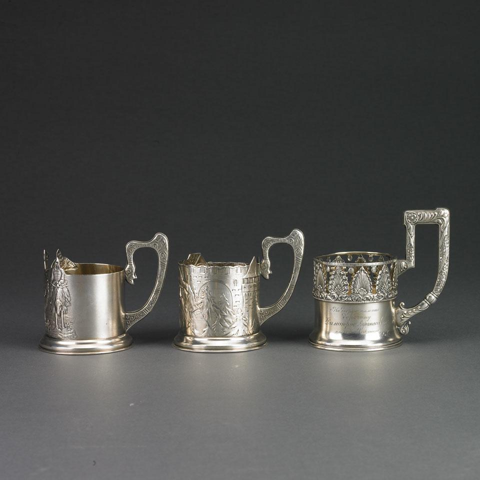 Three Russian Silver Tea Glass Frames, Moscow, c.1908-17