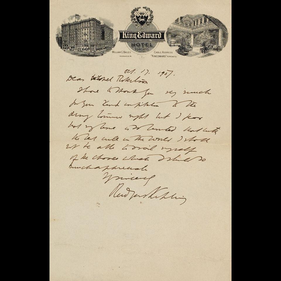 Autograph Note Signed by Rudyard Kipling, Oct. 17, 1907