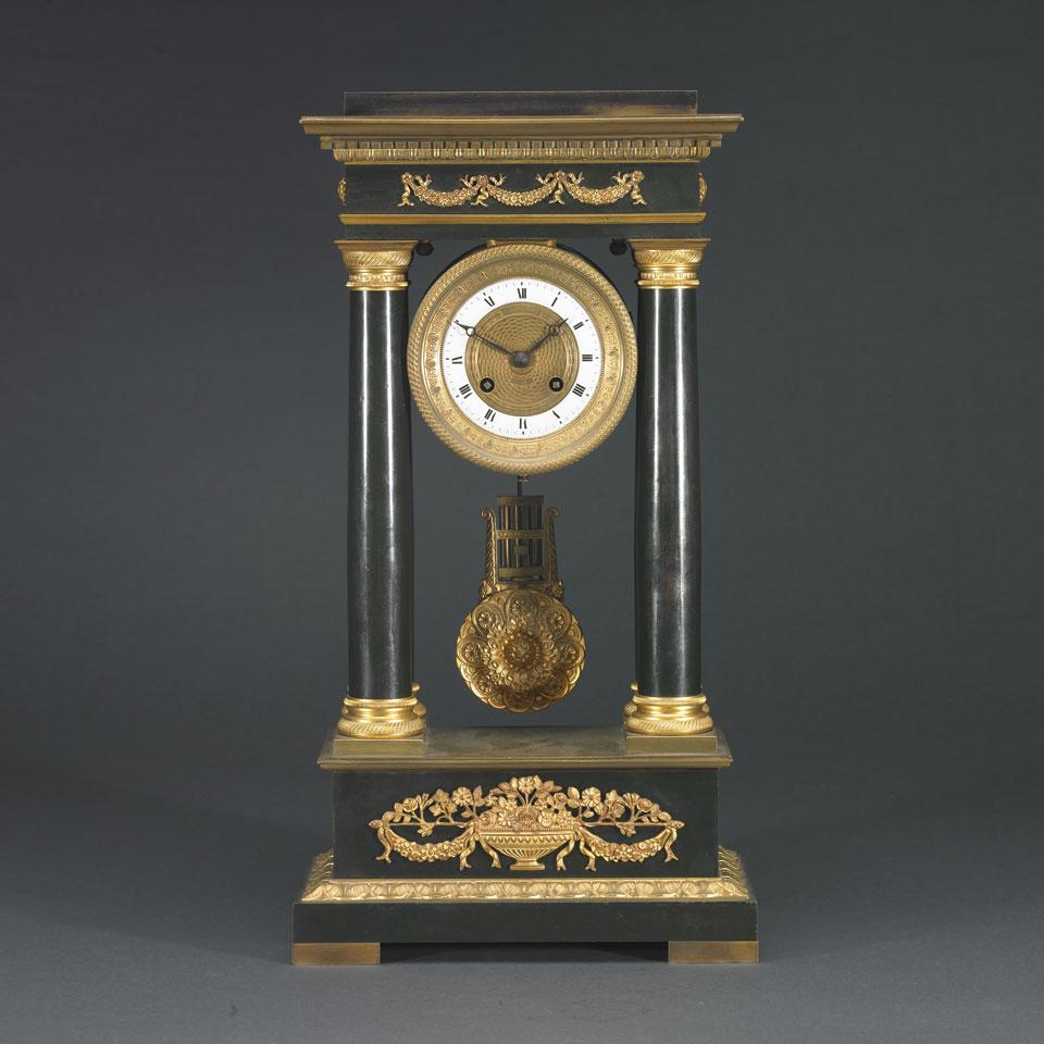 French Patinated and Gilt Bronze Mantel Clock, Tiffany & Co., c.1900
