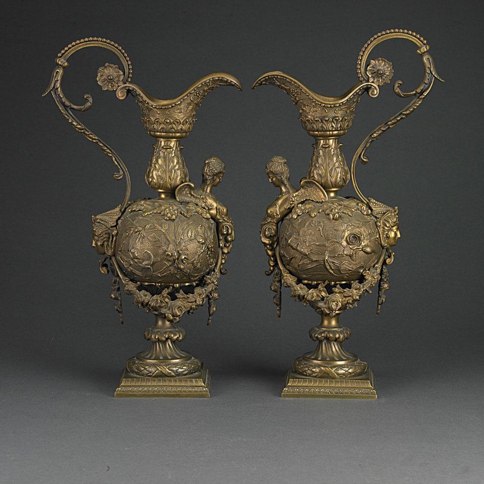 Pair of Continental Decorative Bronze Ewers, 20th century