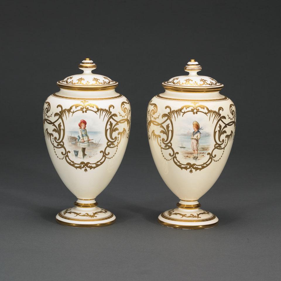 Pair of Minton Vases and Covers, c.1900