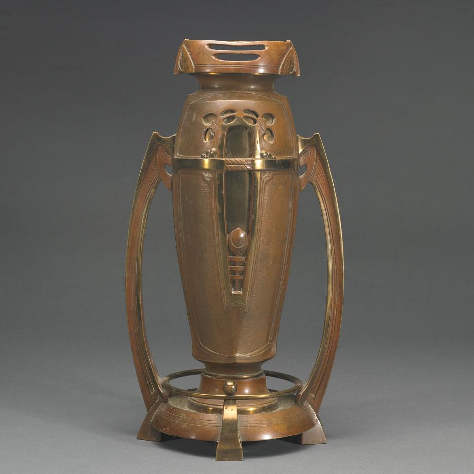 Seccessionist Gilt and Patinated Bronze Vase, early 20th century