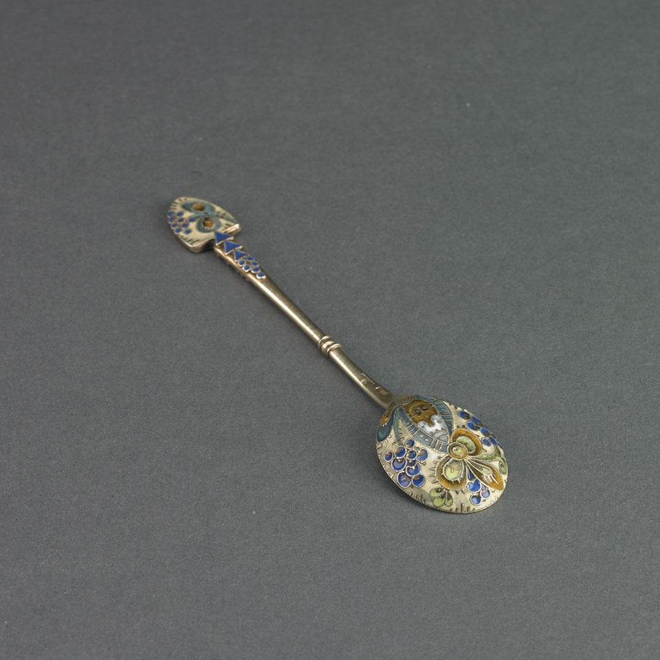 Russian Silver and Cloisonné Enamel Spoon, Karl Fabergé, Moscow, c.1908-17