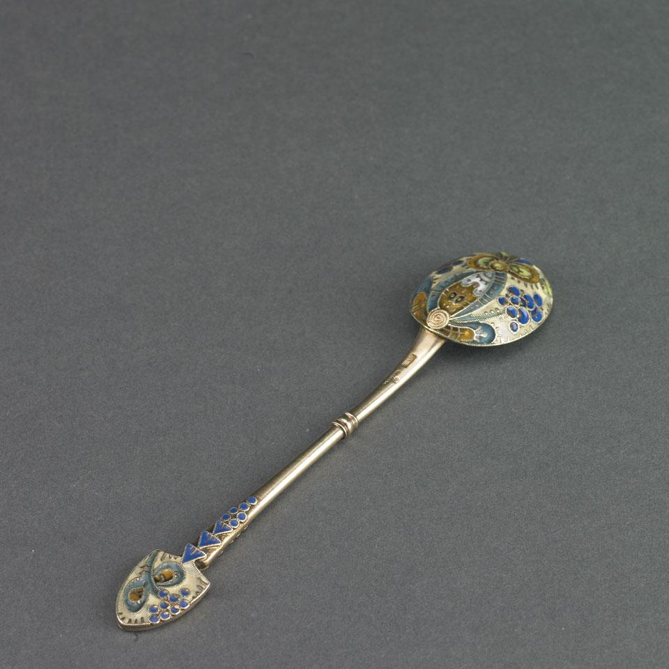 Russian Silver and Cloisonné Enamel Spoon, Karl Fabergé, Moscow, c.1908-17