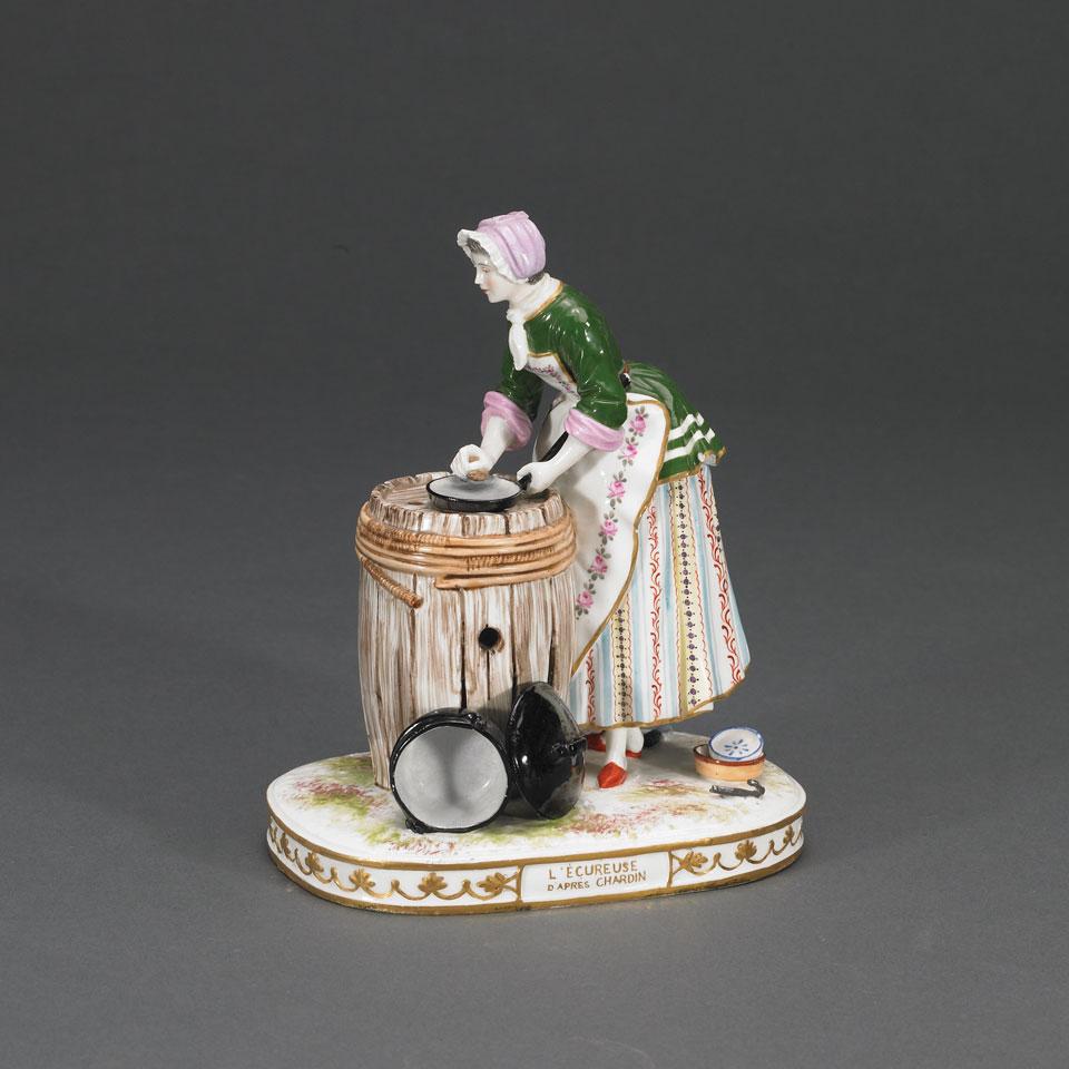 French Porcelain Figure of L’Écureuse, after Chardin, early 20th century