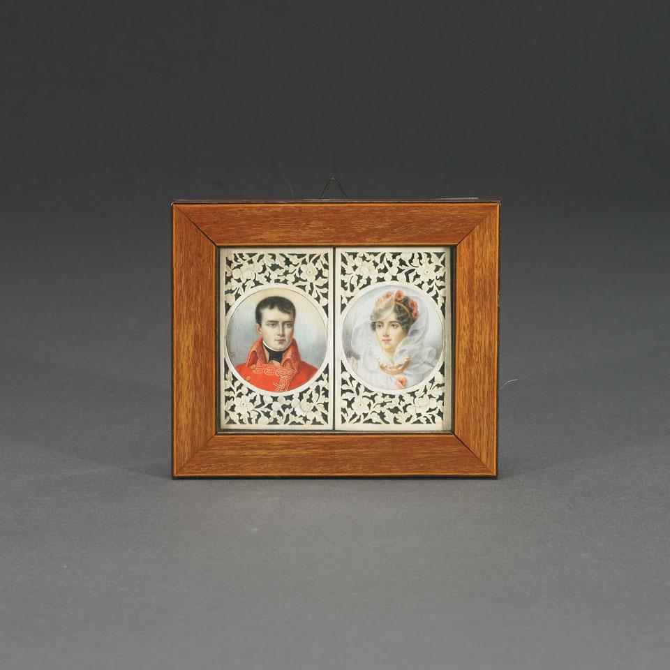 Pair of Painted Miniature Portraits of Napoleon and Josephine, c.1900