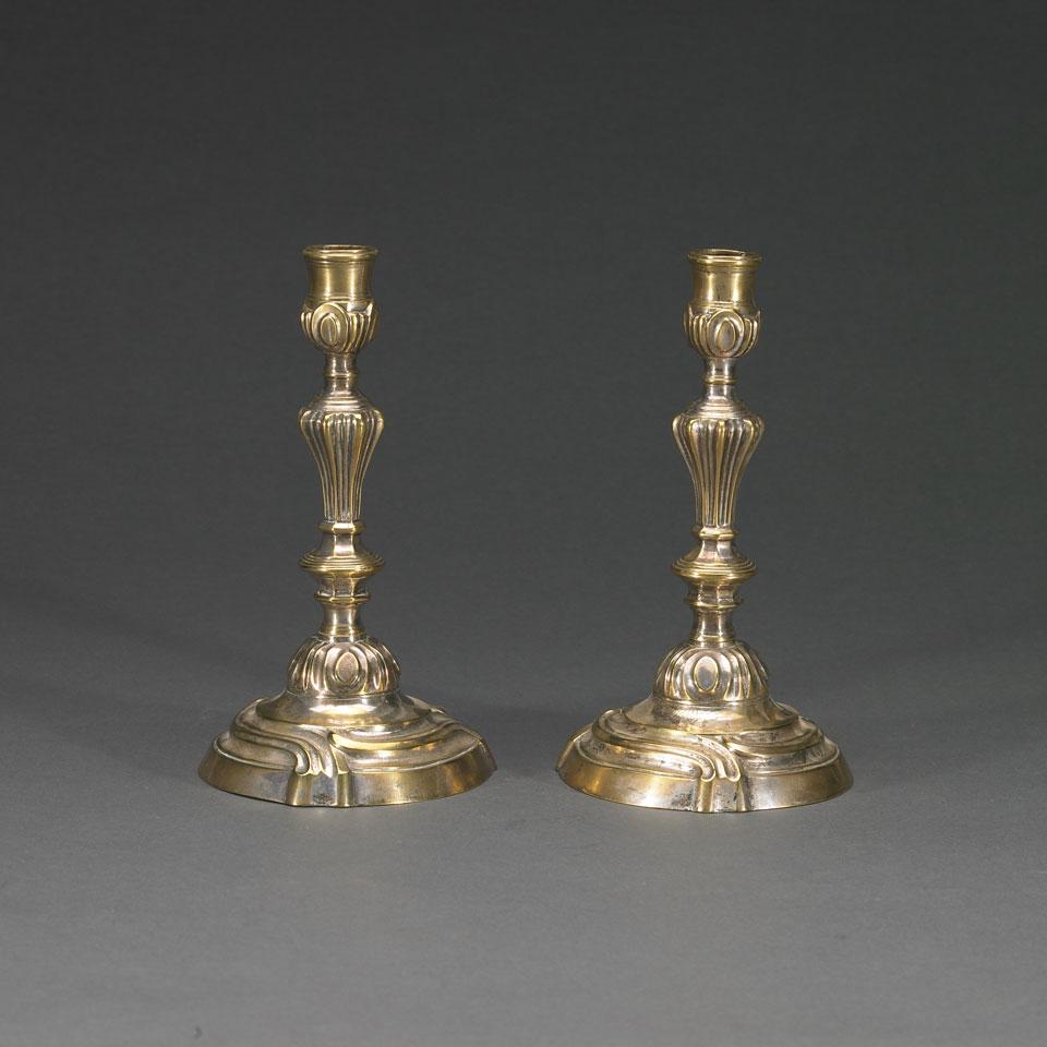Pair of French Silvered Bronze Candlesticks, late 18th/early 19th century