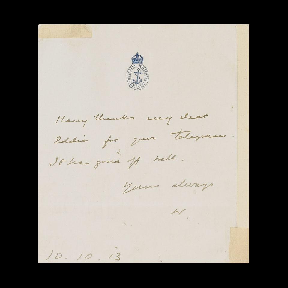 Autograph Note Signed “W” by Winston Churchill, October 10, 1913