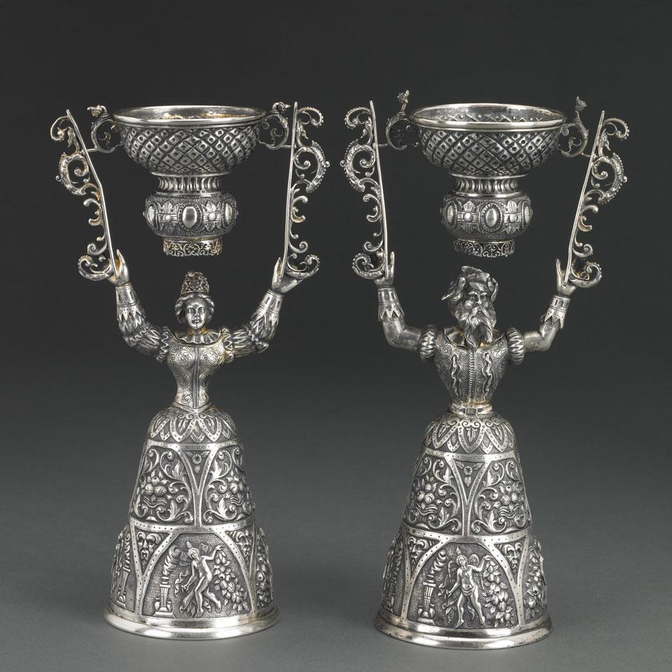 Pair of German Silver Wager Cups, Neresheimer, Rauch & Co., Hanau, c.1900
