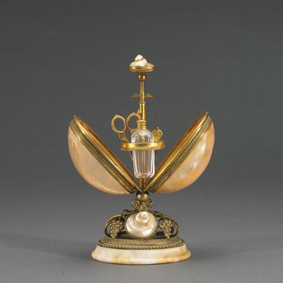 Italian Gilt Brass Mounted Shell Form Necessaire, late 19th century