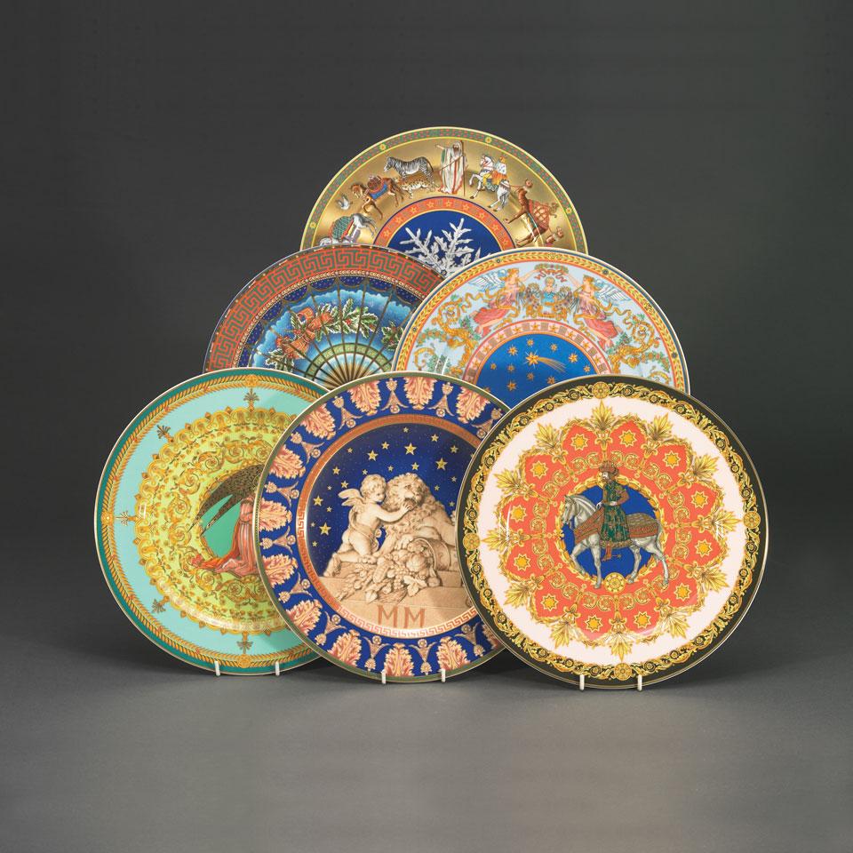Six Rosenthal Christmas Plates, designed by Versace, 20th century