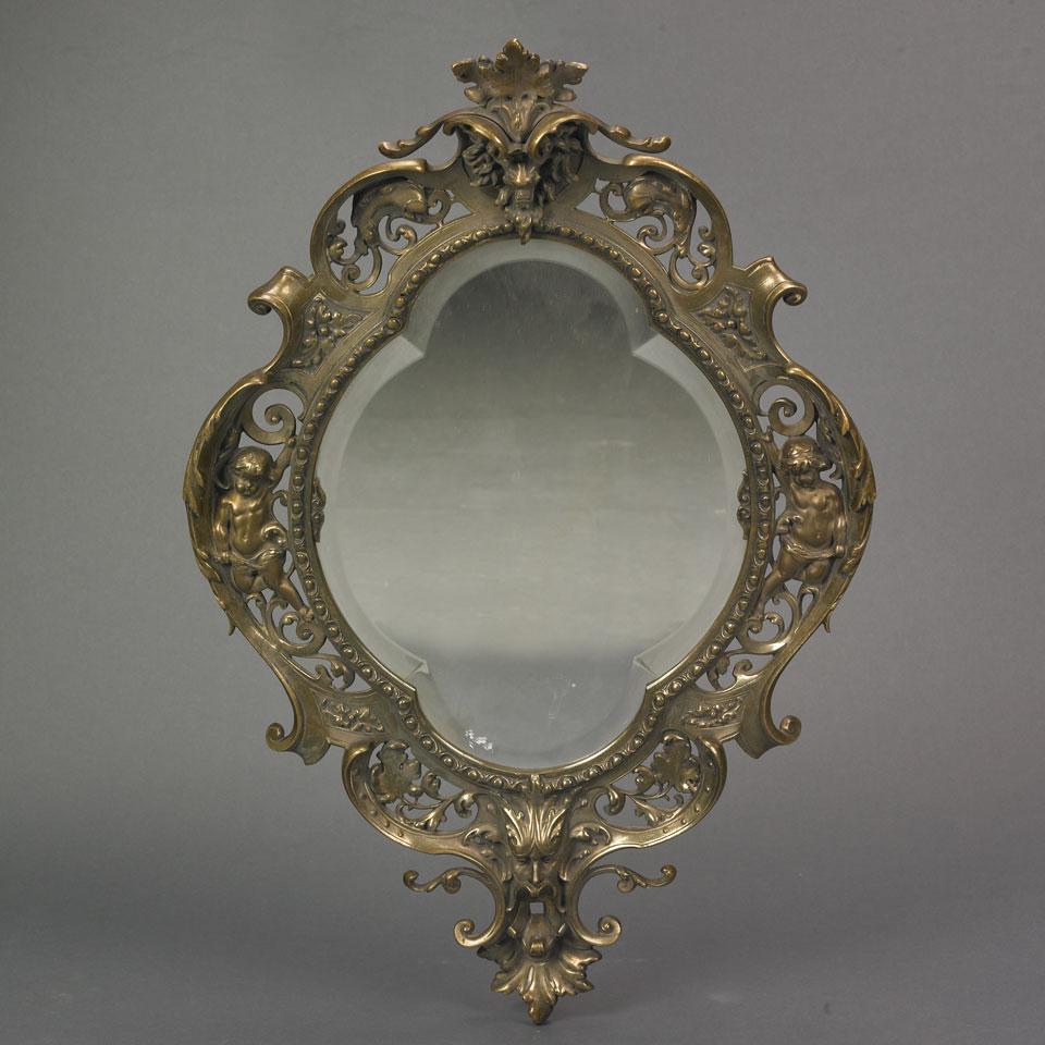 Pair of Continental Gilt Brass Framed Wall Mirrors, early 20th century