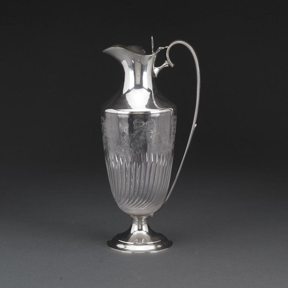 Late Victorian Silver Mounted Etched Glass Claret Jug, Edward Hutton, London, 1892