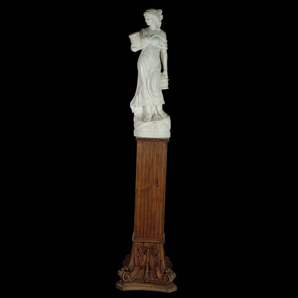 White Marble Study of a Classical Maiden on a Carved Wooden Pedestal, 20th century