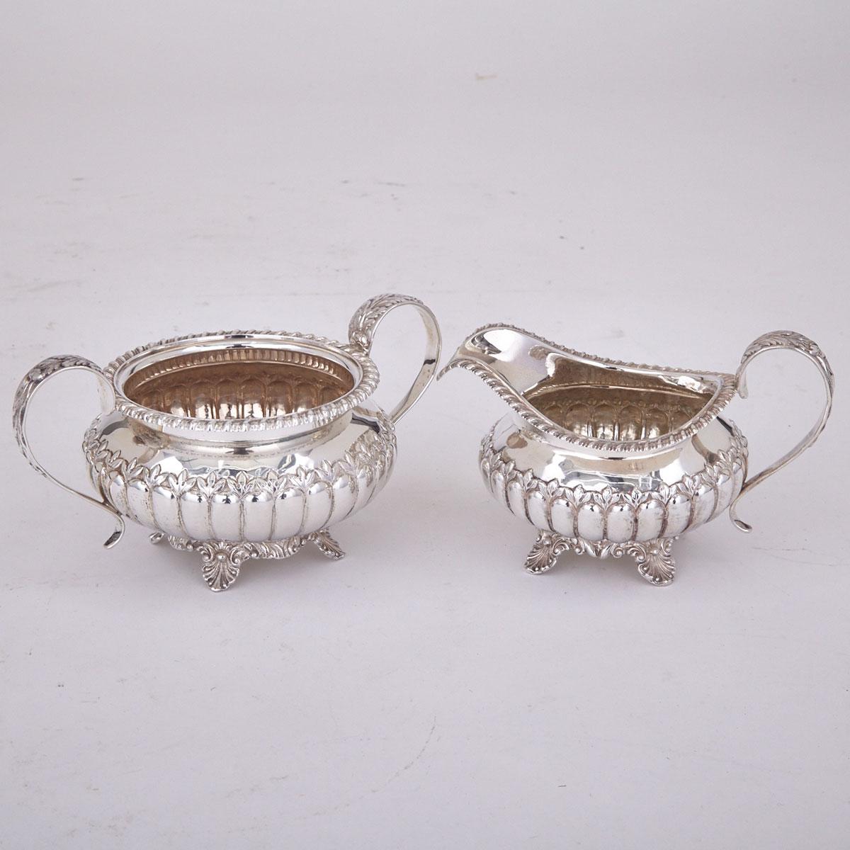 William IV Silver Cream Jug and Later Matching Sugar Basin, London, 1830 and Montreal, 1963