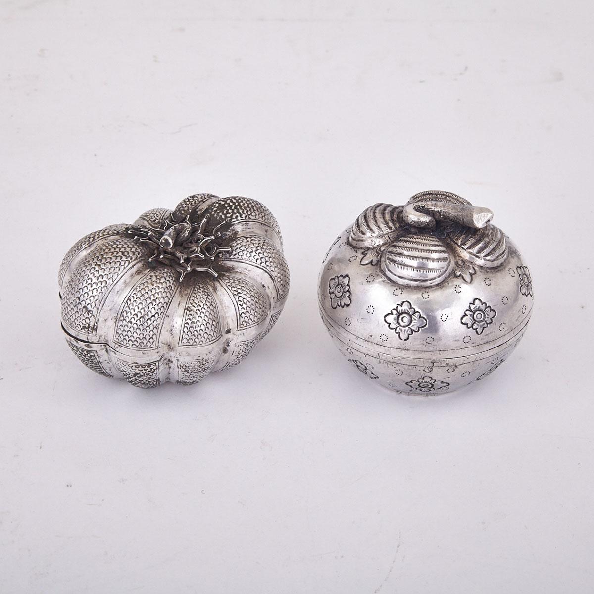 Two Burmese Silver Gourd-Form Boxes, 20th Century
