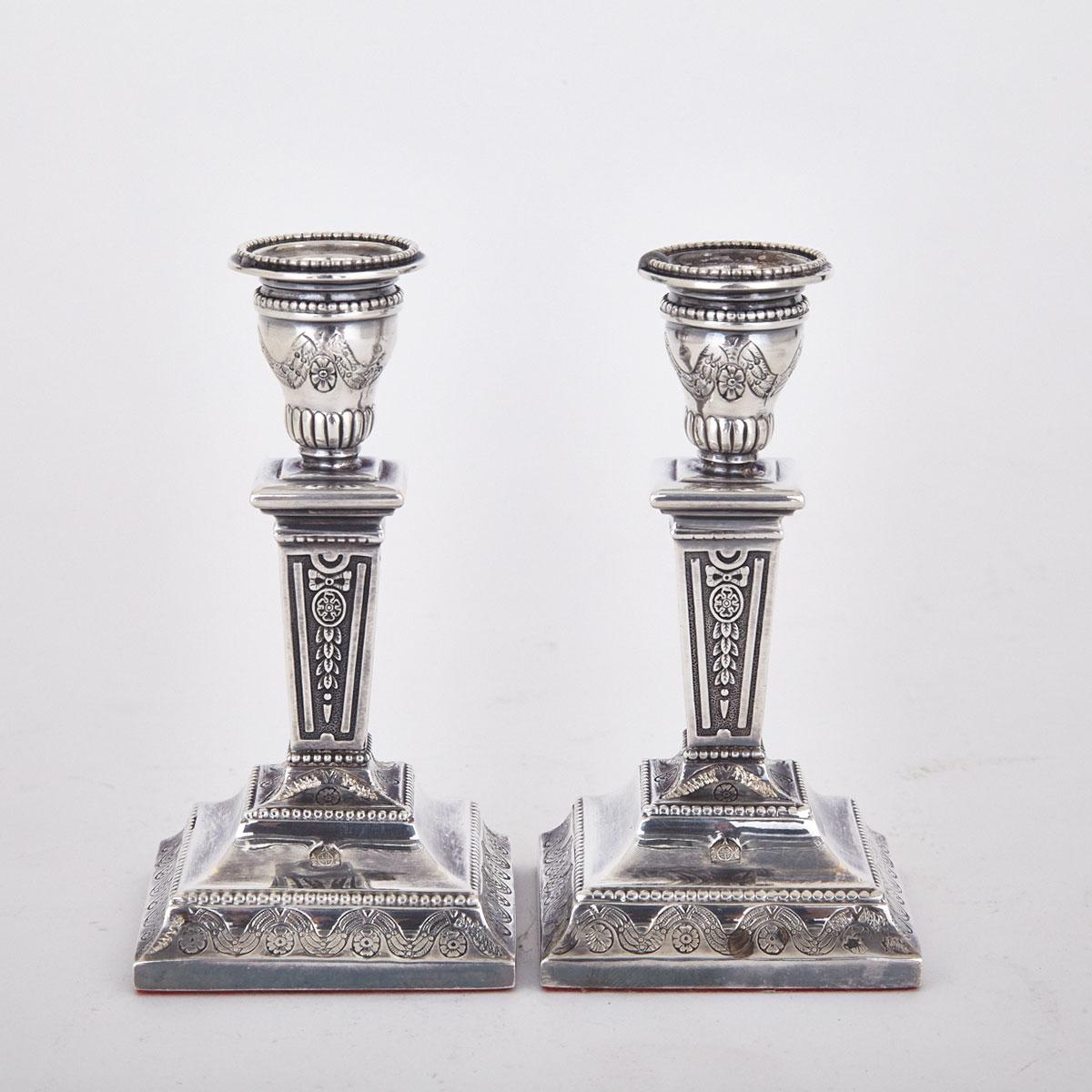 Pair of Continental Silver Small Candlesticks, probably Austrian, 20th century