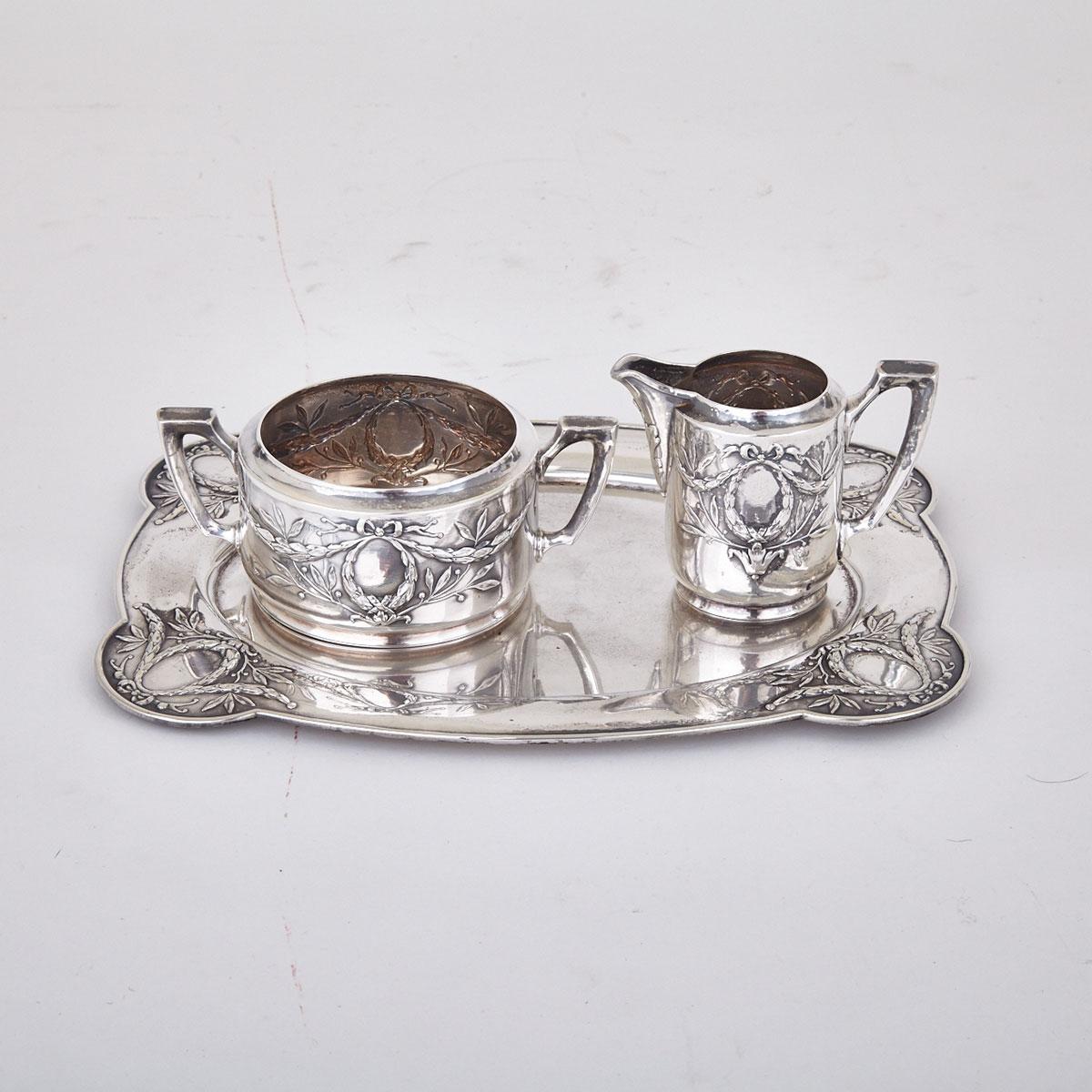 Continental Silver Cream Jug, Sugar Basin and Tray, probably German, 20th century