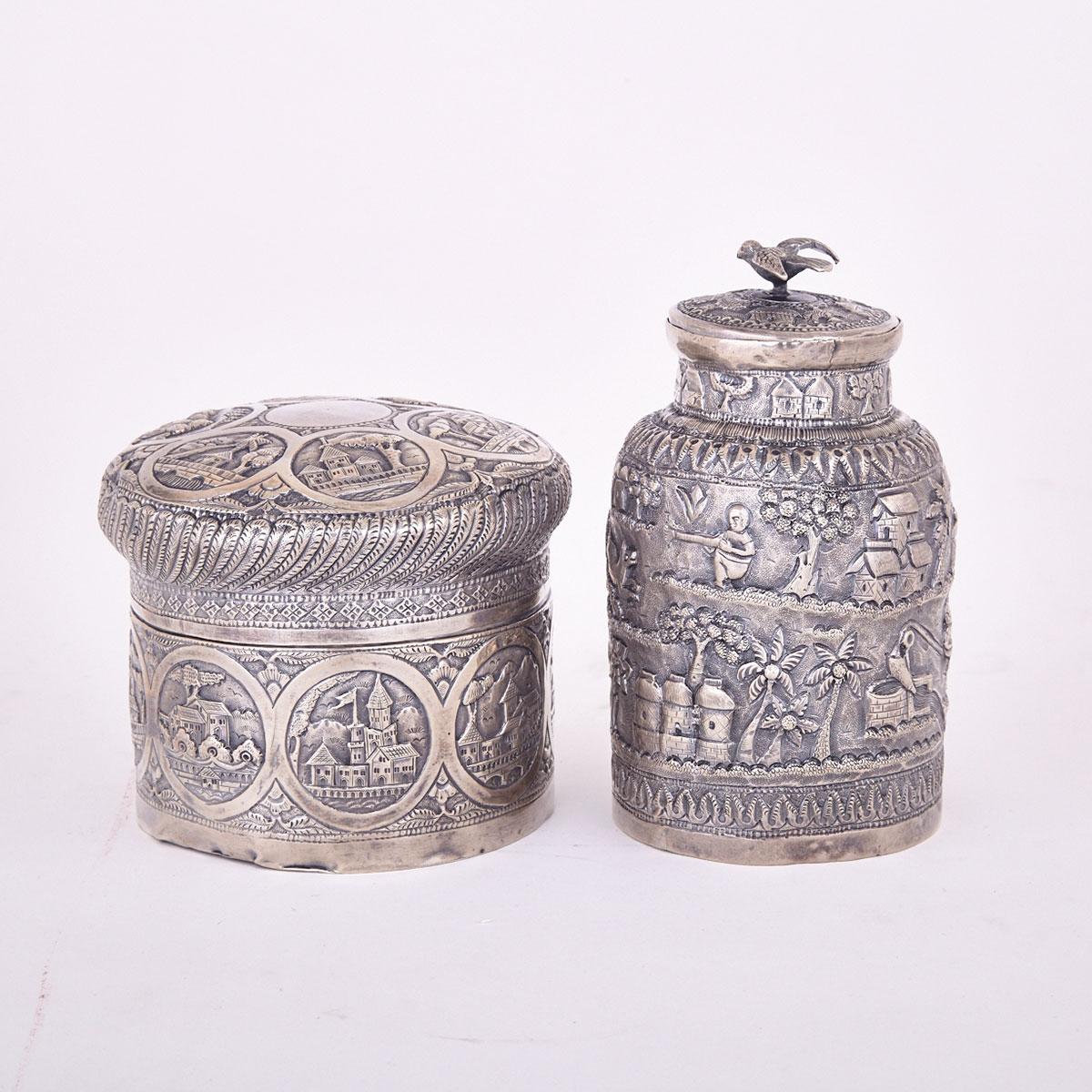 Two Burmese Silver Covered Jars, late 19th/early 20th century