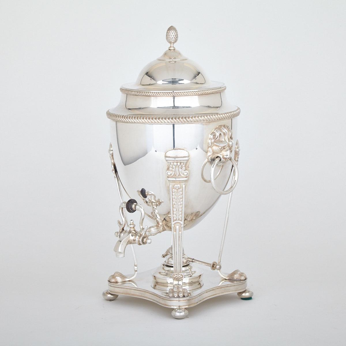 English Silver Plated Tea Urn, Ellis-Barker Silver Co., 20th century