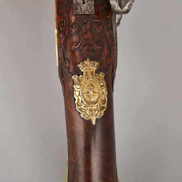 Maria Theresa Bohemian Imperial Presentation Flintlock Holster Pistol, Carlsbad, c.1740