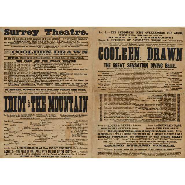 Six Victorian London Theater Broadsheet Playbills, 1849-1861