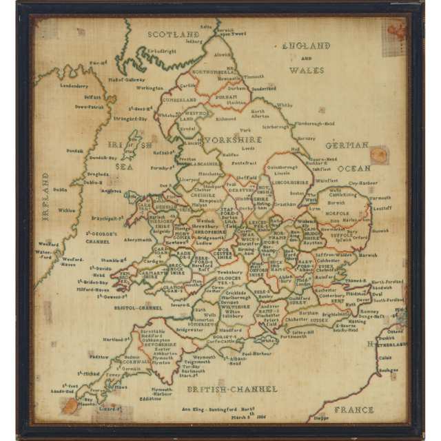 George III Needlework Map of England and Wales, 1806